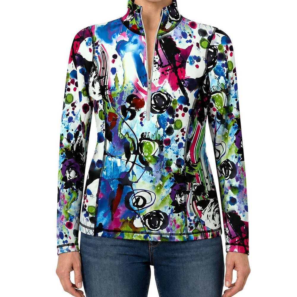 Sno Skins Micro Fiber Print Top Womens Small 1/4-Zip Mid-Layer Long Sleeve Shirt
